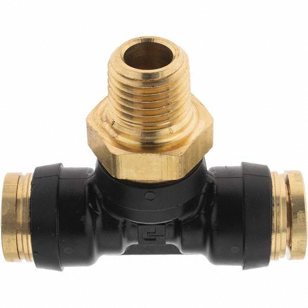 Parker Push-to-Connect Tube x MNPT x Tube x Male Fitting: Swivel Branch Tee, 3/8" OD - PF-00077