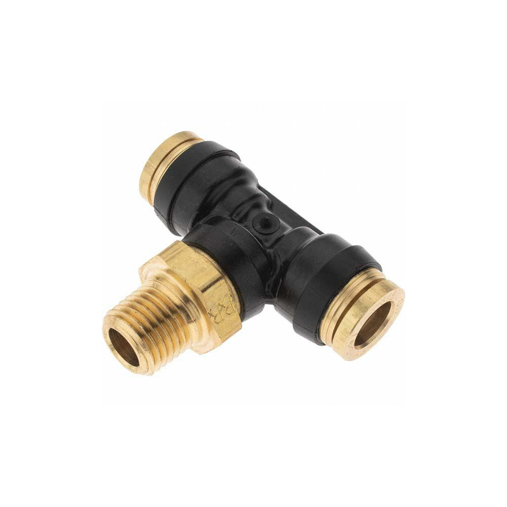 Parker Push-to-Connect Tube x MNPT x Tube x Male Fitting: Swivel Branch Tee, 3/8" OD - PF-00077