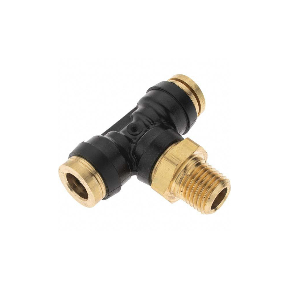 Parker Push-to-Connect Tube x MNPT x Tube x Male Fitting: Swivel Branch Tee, 3/8" OD - PF-00077