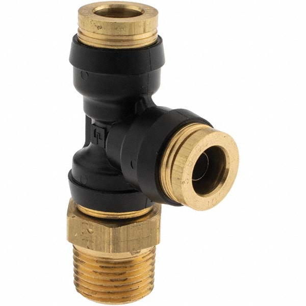 Parker Push-to-Connect Tube x MNPT x Tube x Male Fitting: Swivel Branch Tee, 3/8" OD - PF-00077