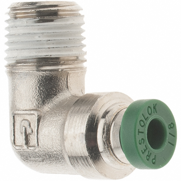 Parker Push-to-Connect Tube x MNPT x Tube x Male Fitting: 90 deg Elbow, NPTF, 1/8" OD - KP80486
