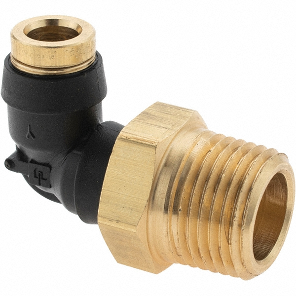 Parker Push-to-Connect Tube x MNPT x Tube x Male Fitting: 90 deg Elbow, NPTF, 1/8" OD - KP80486