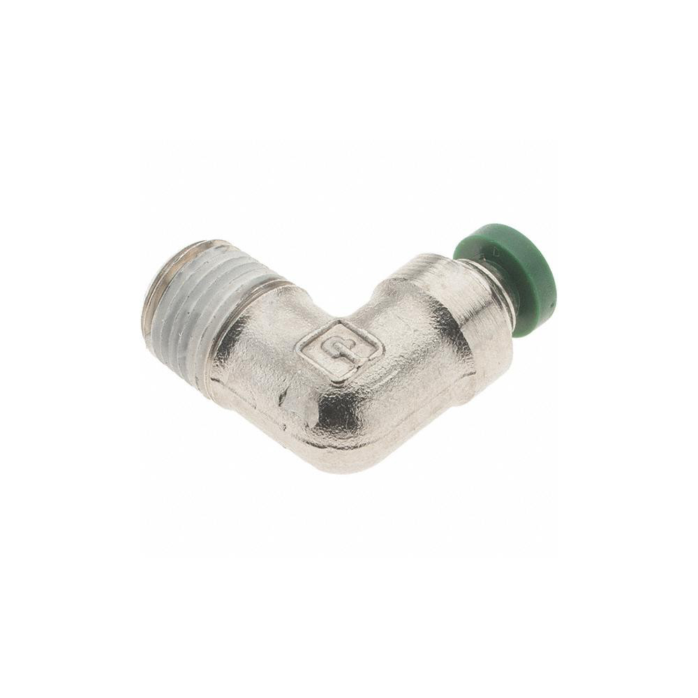 Parker Push-to-Connect Tube x MNPT x Tube x Male Fitting: 90 deg Elbow, NPTF, 1/8" OD - KP80486