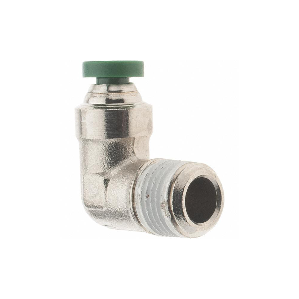 Parker Push-to-Connect Tube x MNPT x Tube x Male Fitting: 90 deg Elbow, NPTF, 1/8" OD - KP80486