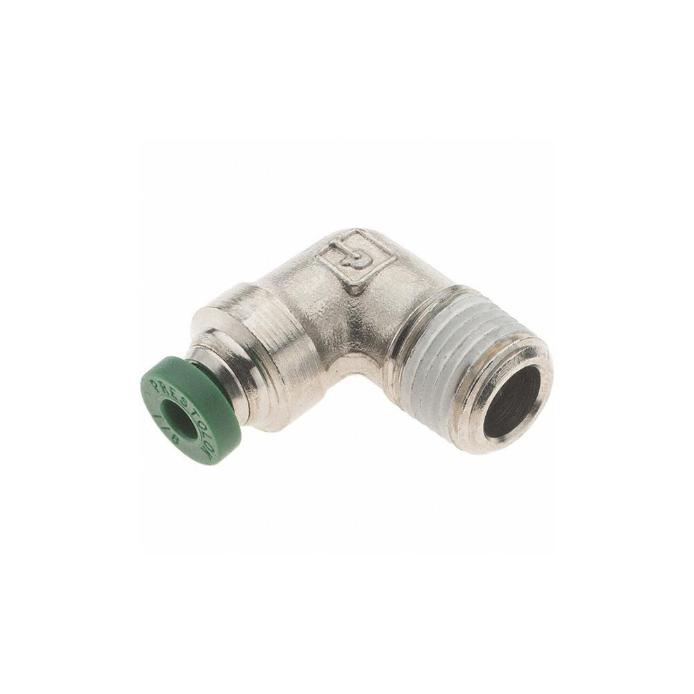 Parker Push-to-Connect Tube x MNPT x Tube x Male Fitting: 90 deg Elbow, NPTF, 1/8" OD - KP80486