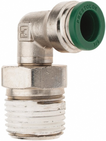 Parker Push-to-Connect Tube x MNPT x Tube x Male Fitting: 90 deg Elbow, NPTF, 1/8" OD - KP80486
