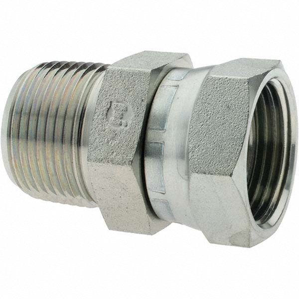 Brennan Industrial Pipe Straight Swivel Adapter: 1/4-18 Female Thread, 1/4-18 Male Thread, FNPSM x MNPTF - 10346