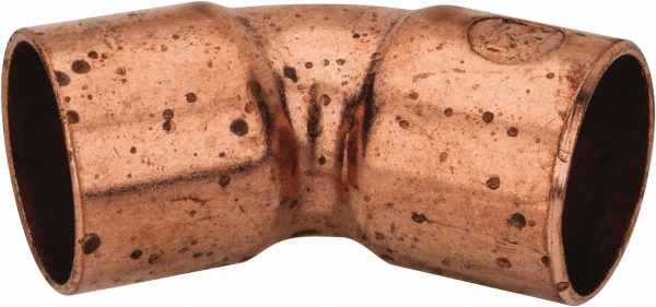 Mueller Industries Wrot Copper Pipe 45 ° Elbow: 1" Fitting, C x C, Solder Joint - W 03044