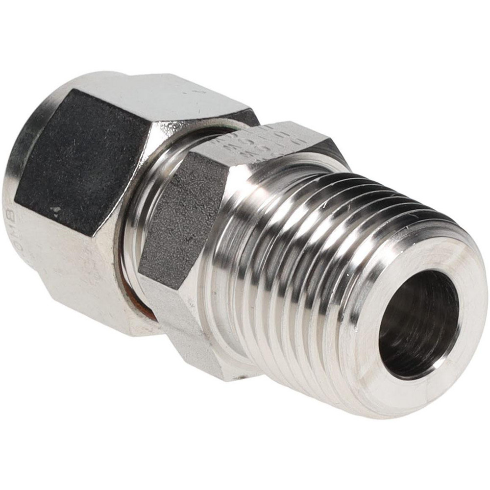 Parker Compression Tube Connector: 1/2-14, 3/8" Tube OD, Compression x MNPT - 6MSC8N-316