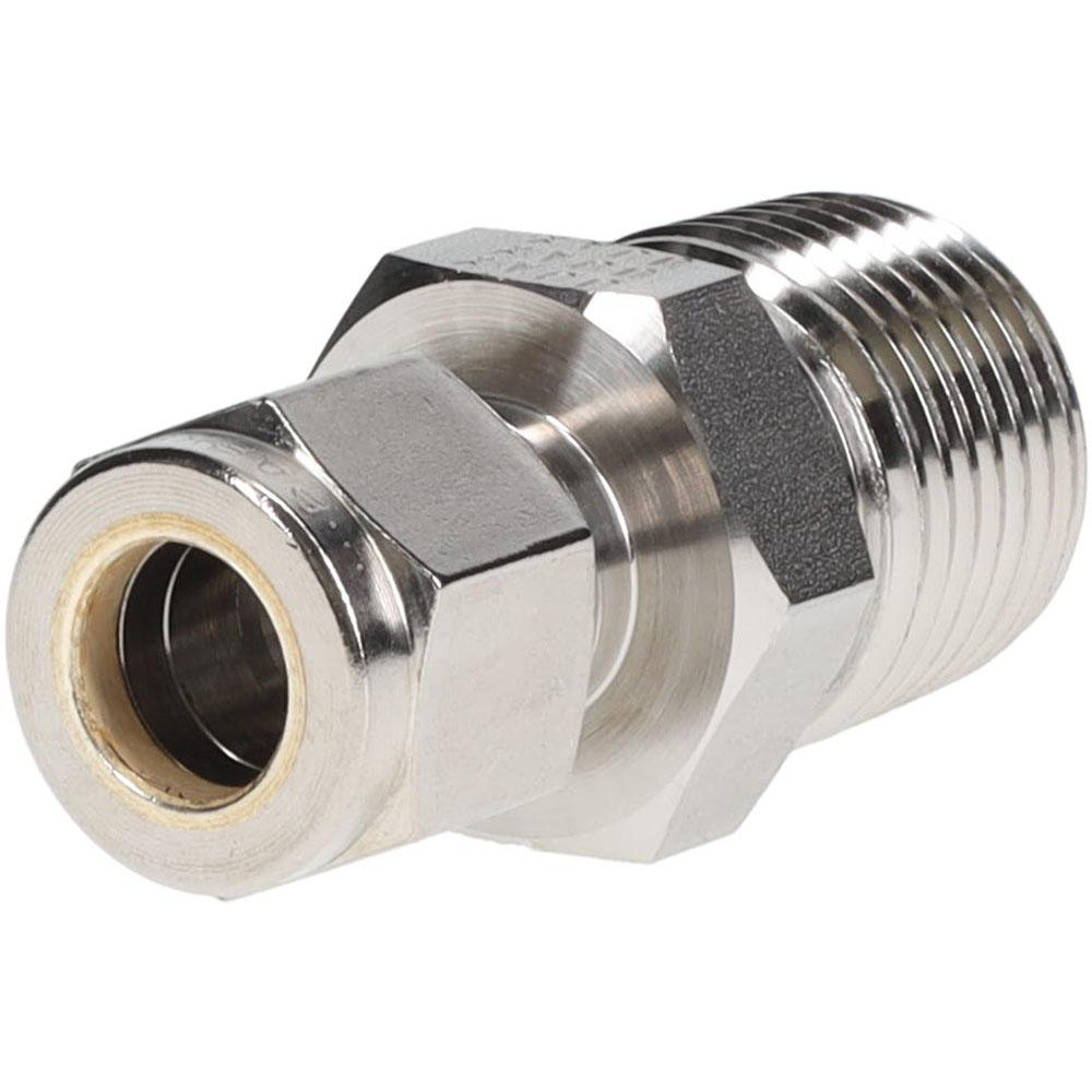 Parker Compression Tube Connector: 1/2-14, 3/8" Tube OD, Compression x MNPT - 6MSC8N-316