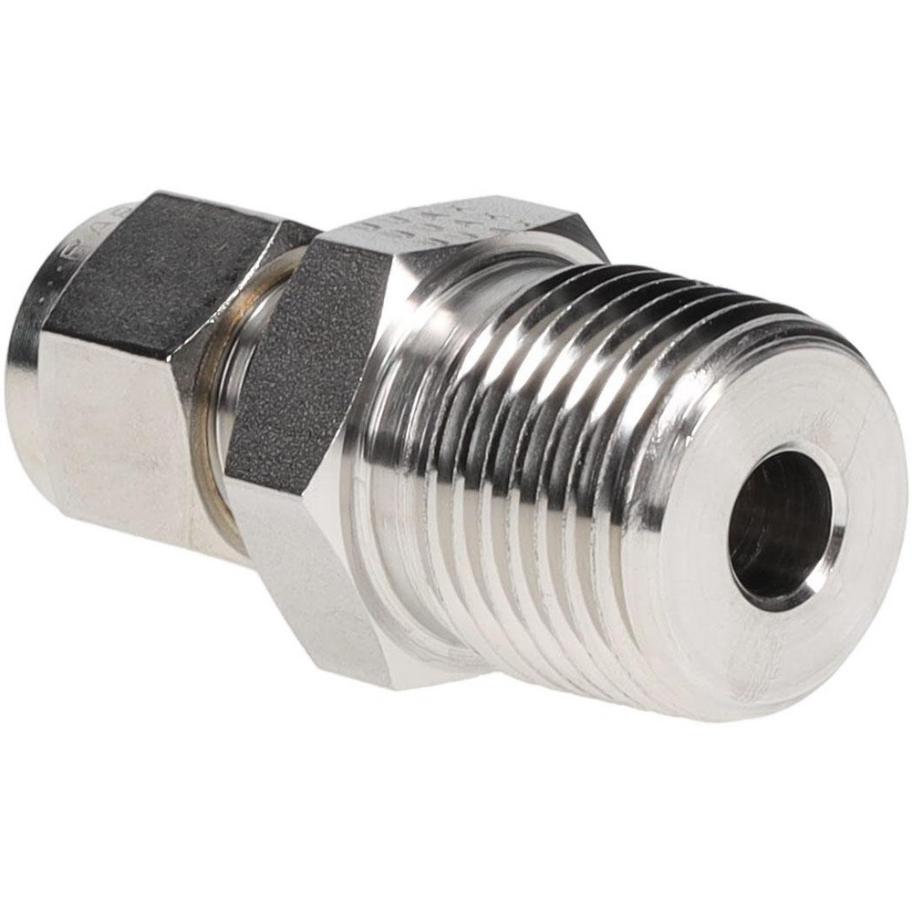 Parker Compression Tube Connector: 1/2-14, 3/8" Tube OD, Compression x MNPT - 6MSC8N-316