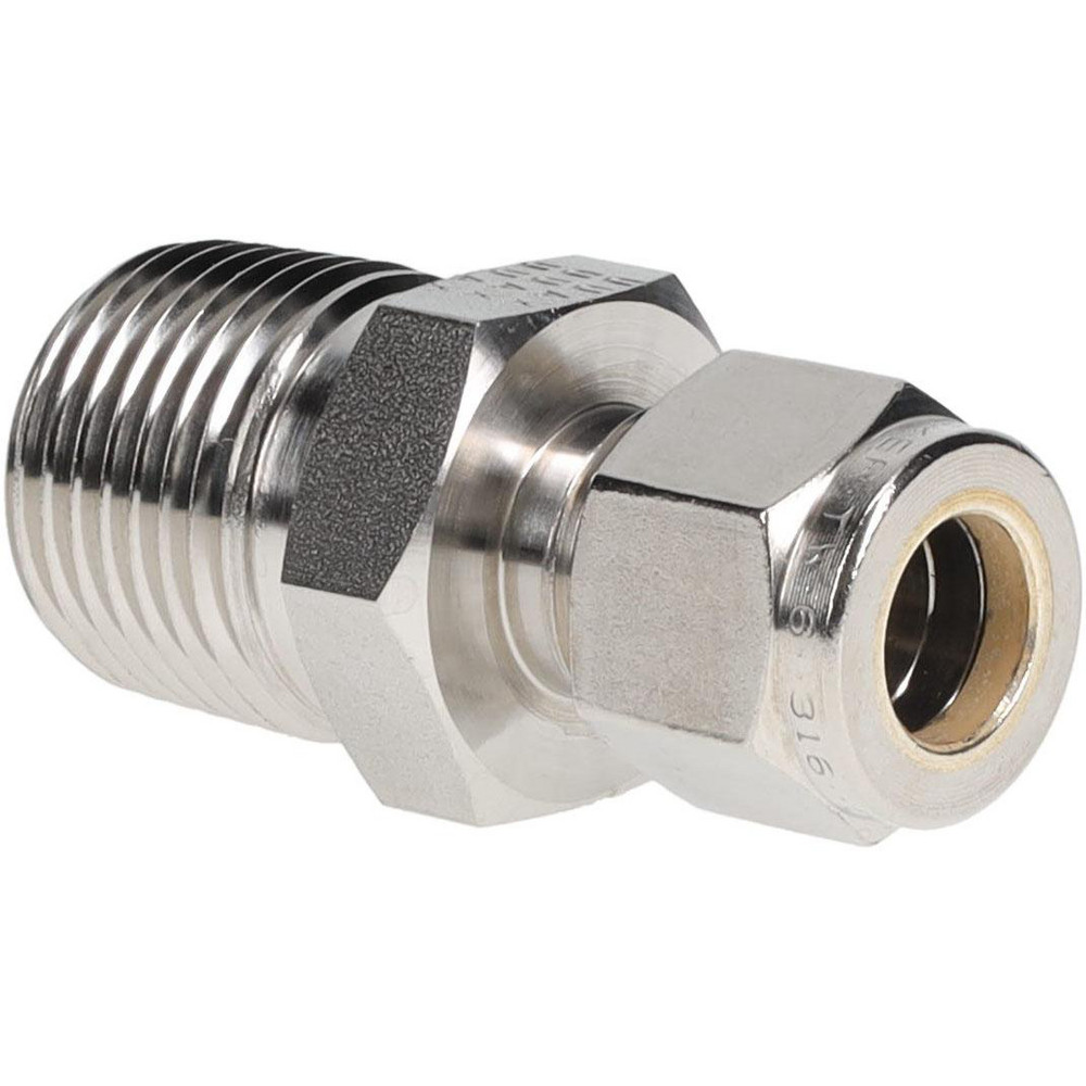 Parker Compression Tube Connector: 1/2-14, 3/8" Tube OD, Compression x MNPT - 6MSC8N-316