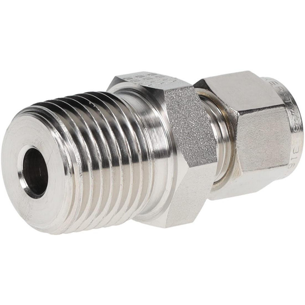 Parker Compression Tube Connector: 1/2-14, 3/8" Tube OD, Compression x MNPT - 6MSC8N-316