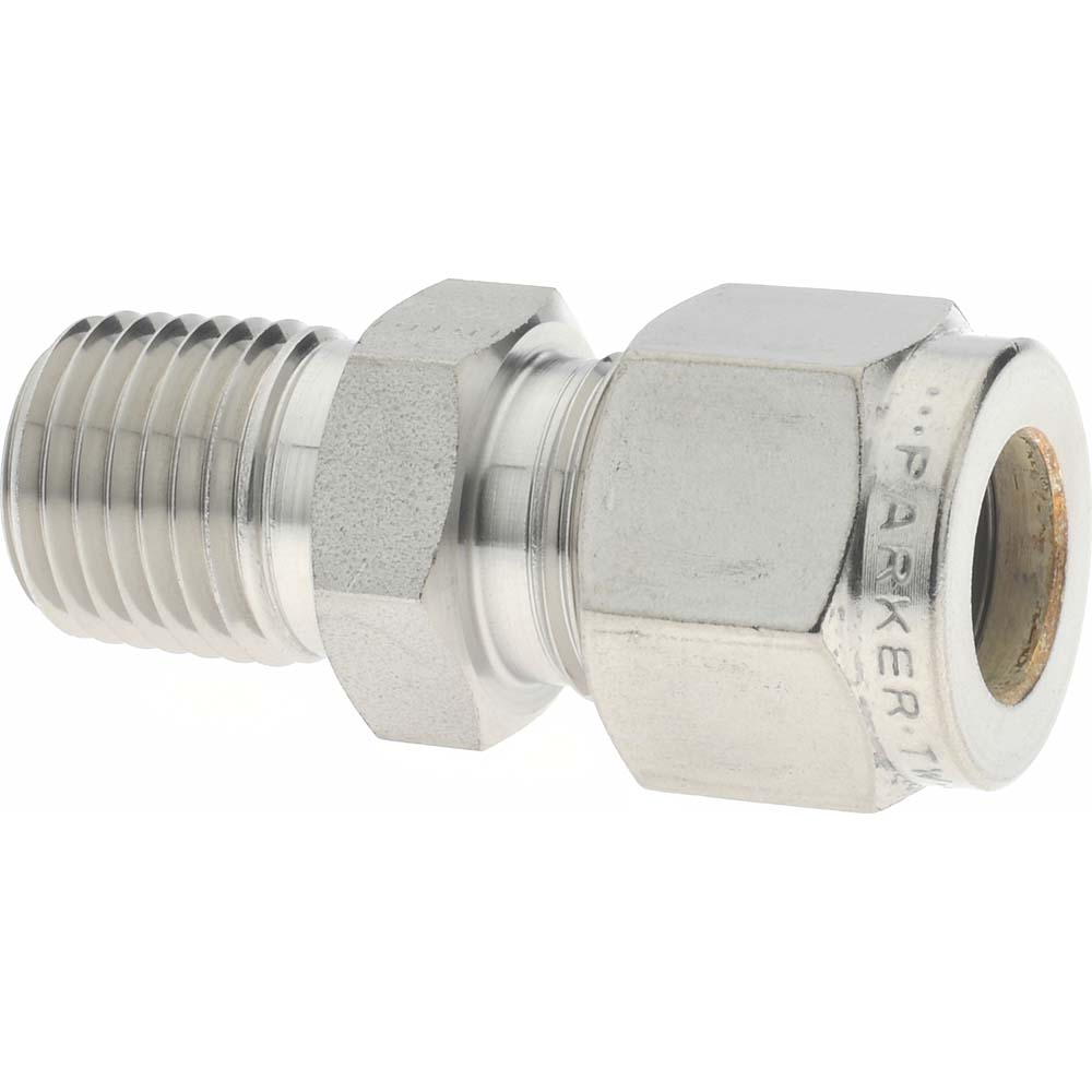 Parker Compression Tube Connector: 1/2-14, 3/8" Tube OD, Compression x MNPT - 6MSC8N-316