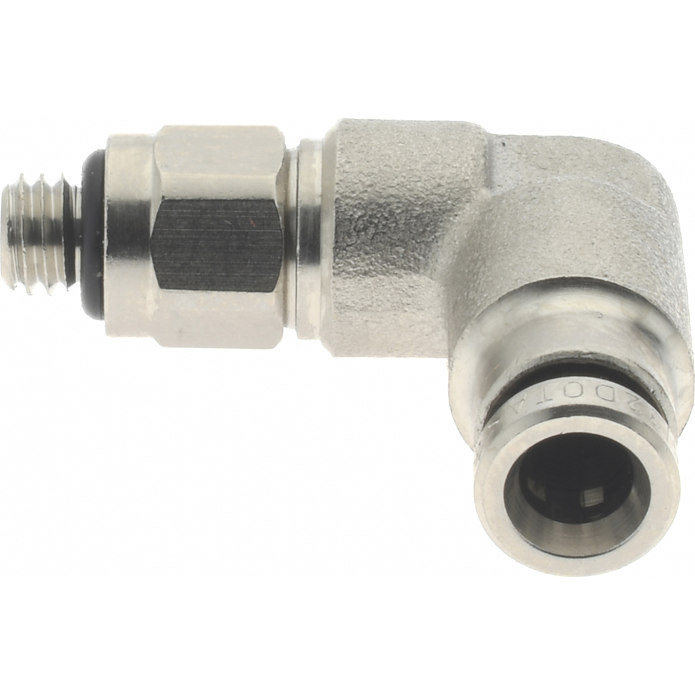 Norgren Push-to-Connect Tube x Metric Thread Fitting: 90 deg Swivel Elbow Adapter, M5x0.8 Thread, 6.00 mm OD - 102470605