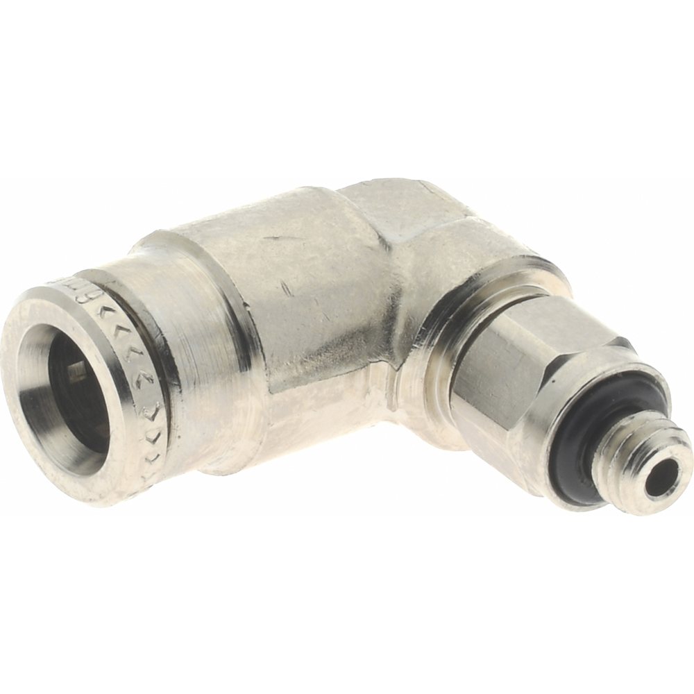 Norgren Push-to-Connect Tube x Metric Thread Fitting: 90 deg Swivel Elbow Adapter, M5x0.8 Thread, 6.00 mm OD - 102470605