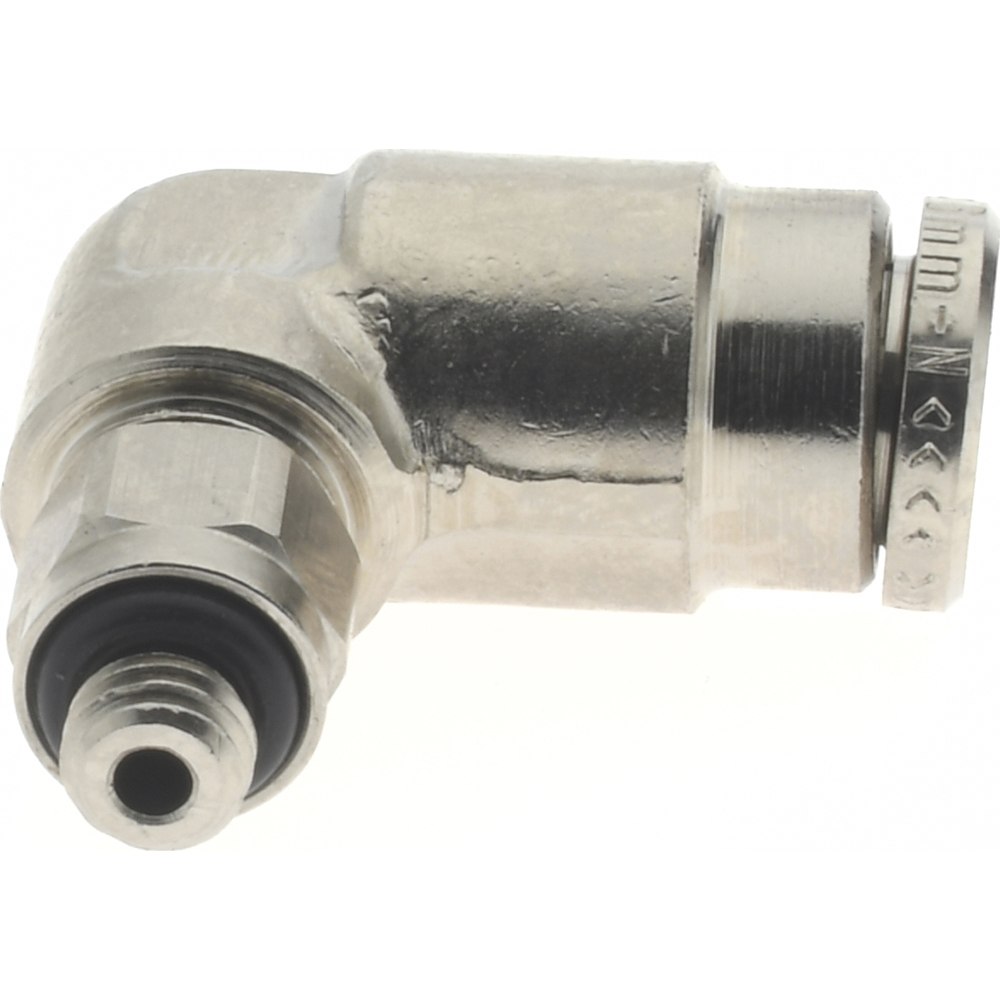 Norgren Push-to-Connect Tube x Metric Thread Fitting: 90 deg Swivel Elbow Adapter, M5x0.8 Thread, 6.00 mm OD - 102470605