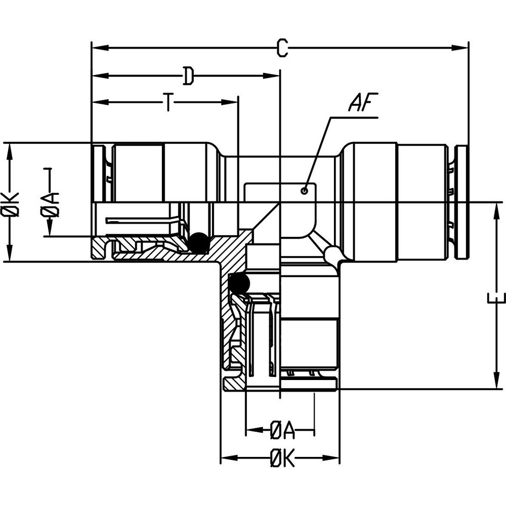 Norgren Push-to-Connect Tube x Tube Fitting: Union Tee, 1/4" OD - 120600400