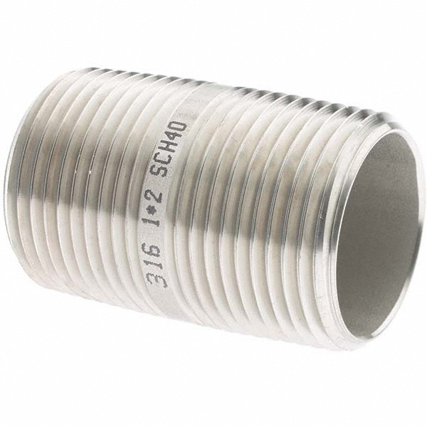 Value Collection Stainless Steel Pipe Nipple: 1/2" Pipe, Grade 316 & 316L - 6BN1/2*21/2