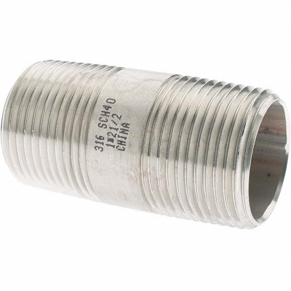 Value Collection Stainless Steel Pipe Nipple: 1/2" Pipe, Grade 316 & 316L - 6BN1/2*21/2