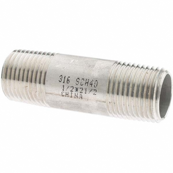 Value Collection Stainless Steel Pipe Nipple: 1/2" Pipe, Grade 316 & 316L - 6BN1/2*21/2