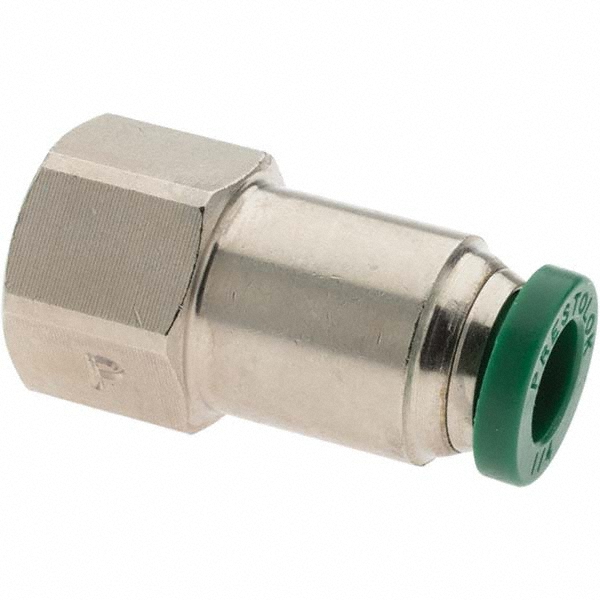Parker Push-to-Connect Push-to-Connect x Female NPTF Fitting: Connector, 3/8 Thread, NPTF, 3/8" OD - 66PLP-6-6