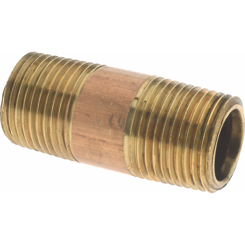 Merit Brass Brass Pipe Nipple: Threaded on Both Ends, 1-1/2" OAL, 3/8" BSPT - 2006-150BSPT