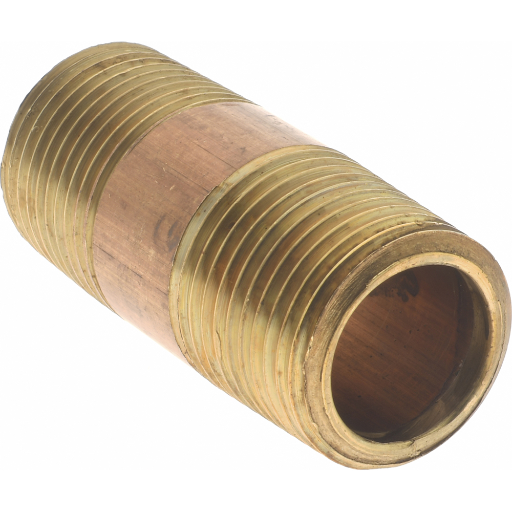 Merit Brass Brass Pipe Nipple: Threaded on Both Ends, 1-1/2" OAL, 3/8" BSPT - 2006-150BSPT