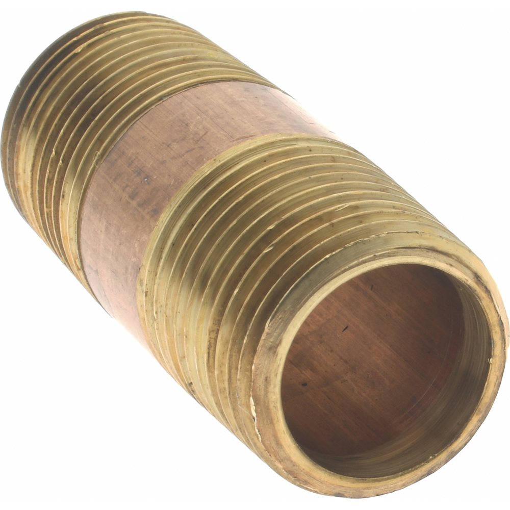 Merit Brass Brass Pipe Nipple: Threaded on Both Ends, 1-1/2" OAL, 3/8" BSPT - 2006-150BSPT