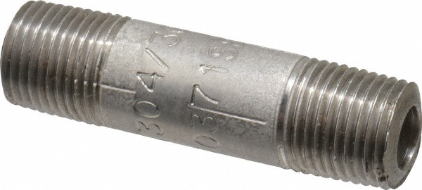 Merit Brass Stainless Steel Pipe Nipple: 1/8" Pipe, Grade 304 & 304L - 4502-150