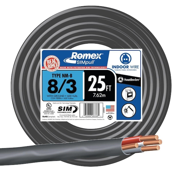 Romex NM-B, Non-Metallic Building Cable, Black, Stranded, 25 ft - 63949221