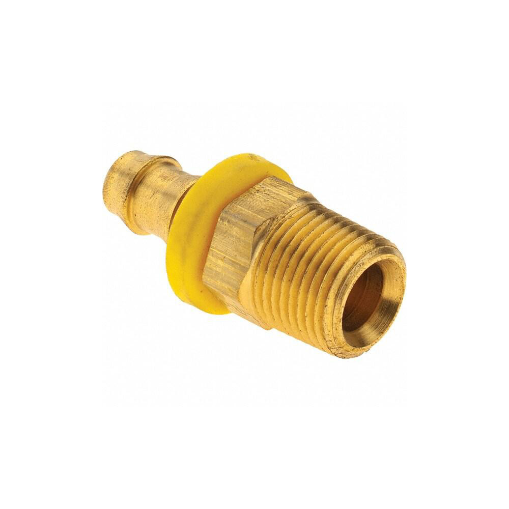 Parker Barbed Push-On Hose Male Connector: 3/8-18 Male NPTF, Brass, 3/8" Barb - 30182-6-6B