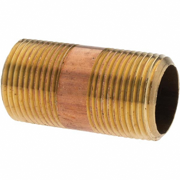 ANDERSON METALS Brass Pipe Nipple: Threaded on Both Ends, 2" OAL, NPT - -11153-1