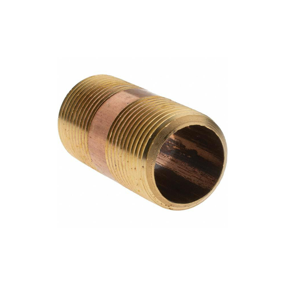 ANDERSON METALS Brass Pipe Nipple: Threaded on Both Ends, 2" OAL, NPT - -11153-1