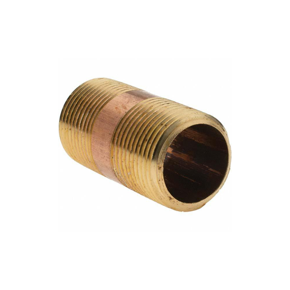 ANDERSON METALS Brass Pipe Nipple: Threaded on Both Ends, 2" OAL, NPT - -11153-1