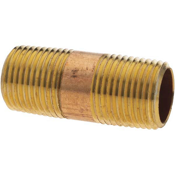 ANDERSON METALS Brass Pipe Nipple: Threaded on Both Ends, 2" OAL, NPT - -11153-1