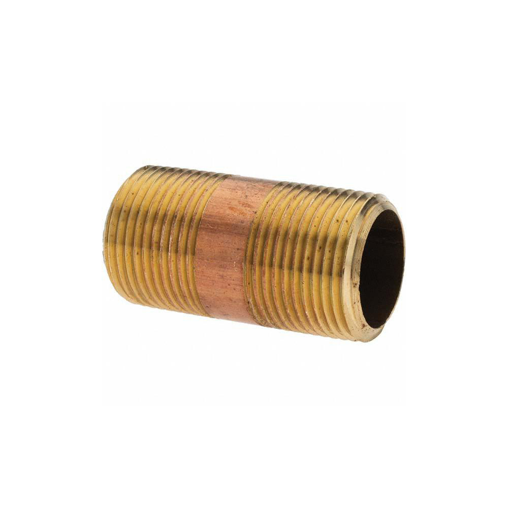 ANDERSON METALS Brass Pipe Nipple: Threaded on Both Ends, 2" OAL, NPT - -11153-1