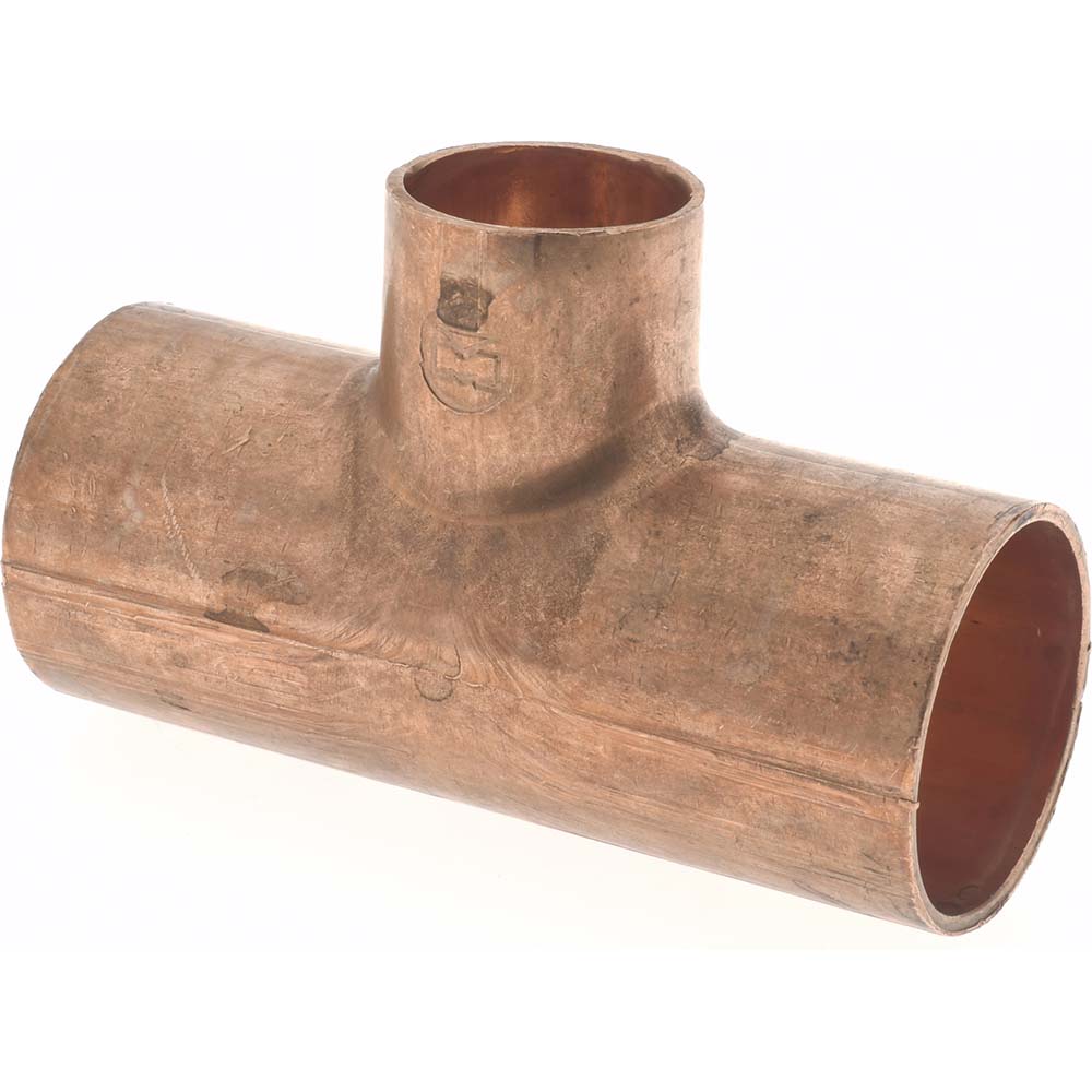 Mueller Industries Wrot Copper Pipe Tee: 3/4" x 3/4" x 1/2" Fitting, C x C x C, Solder Joint - W 04033