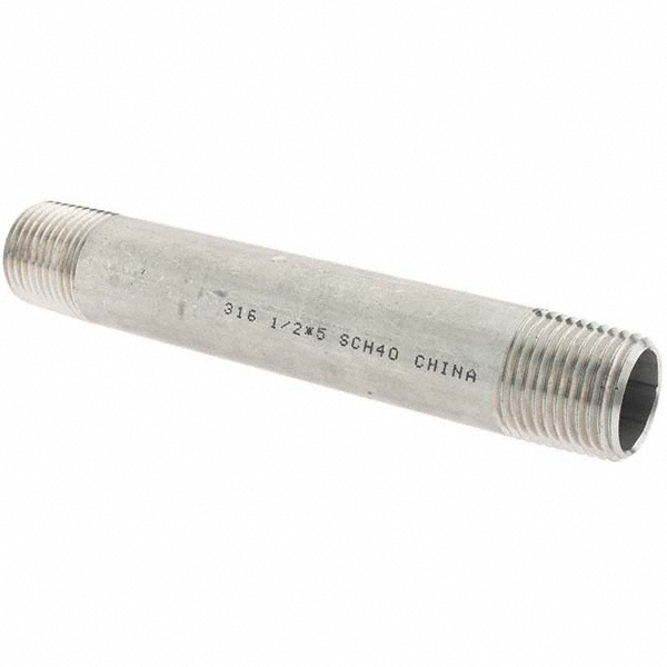 Value Collection Stainless Steel Pipe Nipple: 1/2" Pipe, Grade 316 & 316L - 6BN1/2*5
