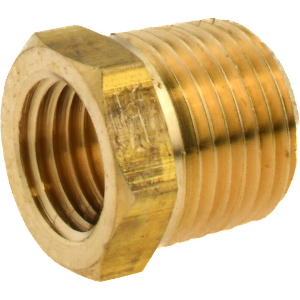 CerroBrass Industrial Pipe Bushing: 1/4" Female Thread, 3/8" Male Thread, MNPTF x FNPTF - 28104L