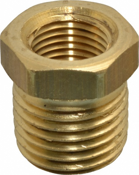 CerroBrass Industrial Pipe Bushing: 1/4" Female Thread, 3/8" Male Thread, MNPTF x FNPTF - 28104L