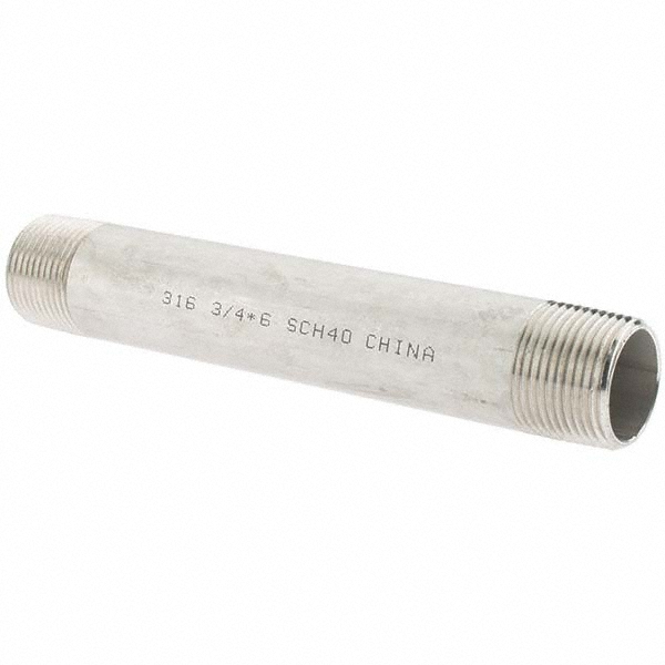 Merit Brass Stainless Steel Pipe Nipple: 3/4" Pipe, Grade 316 & 316L - 6012-600