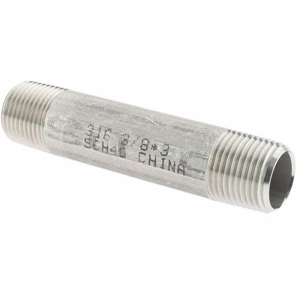 Value Collection Stainless Steel Pipe Nipple: 3/8" Pipe, Grade 316 & 316L - 6BN3/8*3