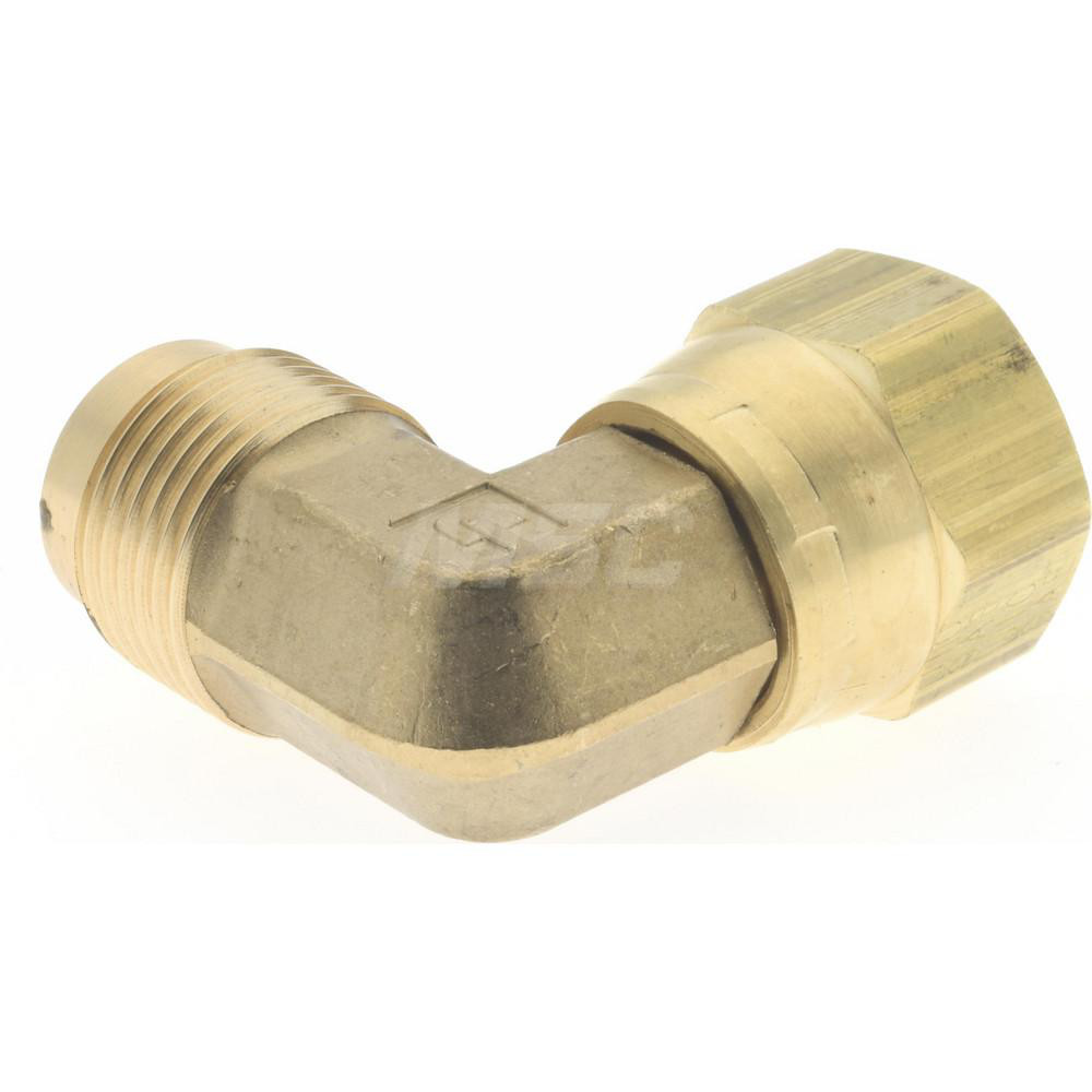 Parker Brass Flared Tube 90 Deg Swivel Nut Elbow: 5/8" OD, 7/8-14 Thread, 45 deg Flared Angle - 166FSV-10-10