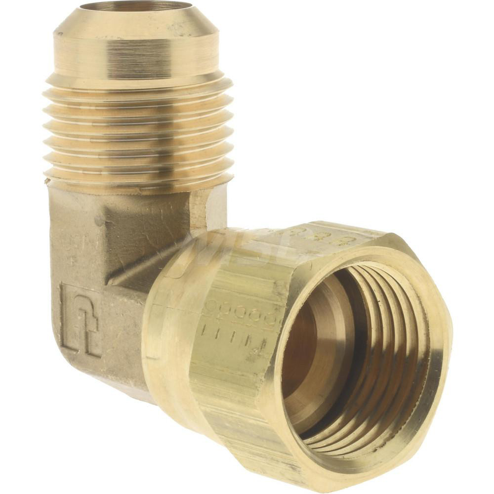 Parker Brass Flared Tube 90 Deg Swivel Nut Elbow: 5/8" OD, 7/8-14 Thread, 45 deg Flared Angle - 166FSV-10-10
