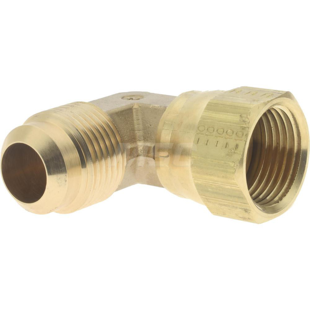 Parker Brass Flared Tube 90 Deg Swivel Nut Elbow: 5/8" OD, 7/8-14 Thread, 45 deg Flared Angle - 166FSV-10-10