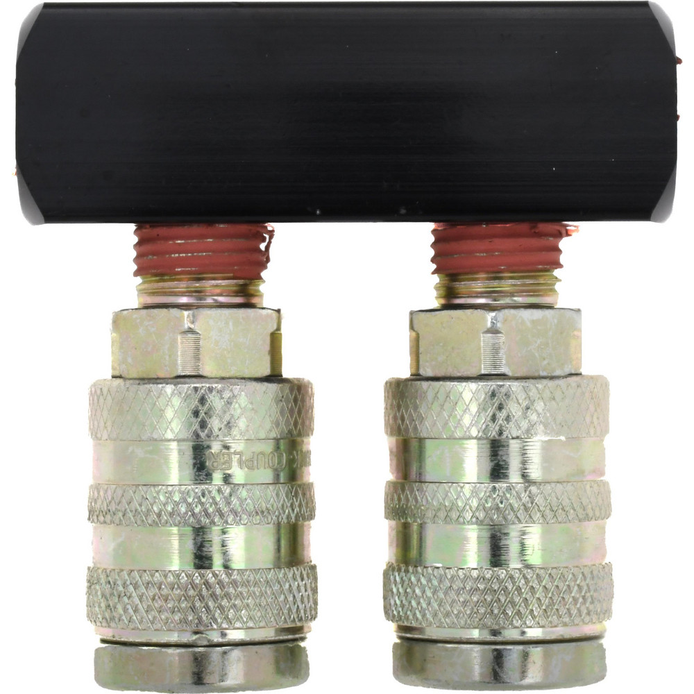 Value Collection Manifold: 1/4" Inlet, 1/4" Outlet, 1 Inlet Port, 2 Outlet Ports, 2.56" OAL, 0.75" OAW - 2620222540