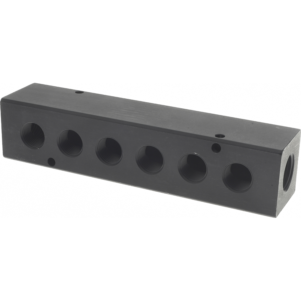 Value Collection Manifold: 1/4" Inlet, 1/4" Outlet, 1 Inlet Port, 2 Outlet Ports, 2.56" OAL, 0.75" OAW - 2620222540