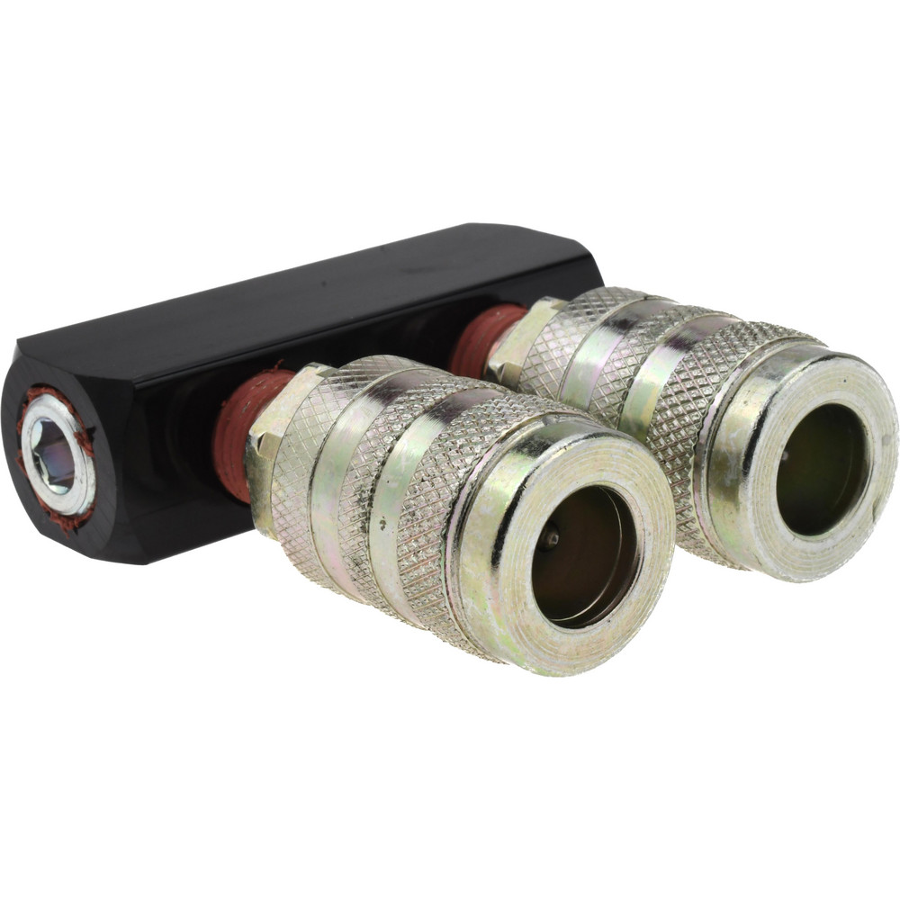 Value Collection Manifold: 1/4" Inlet, 1/4" Outlet, 1 Inlet Port, 2 Outlet Ports, 2.56" OAL, 0.75" OAW - 2620222540