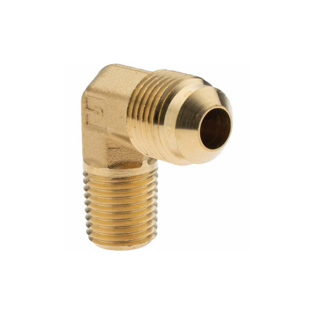 Parker Brass Flared Tube 90 Deg Male Elbow: 3/8" OD, 1/4-18 Thread, 45 deg Flared Angle - 11027
